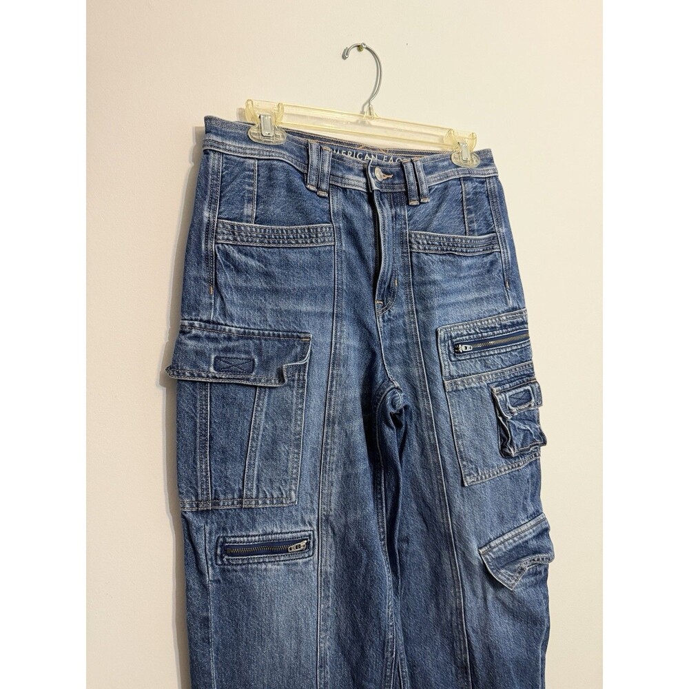 American Eagle Super High Rise Baggy Cargo Straight Leg Jeans - Womens Size 4